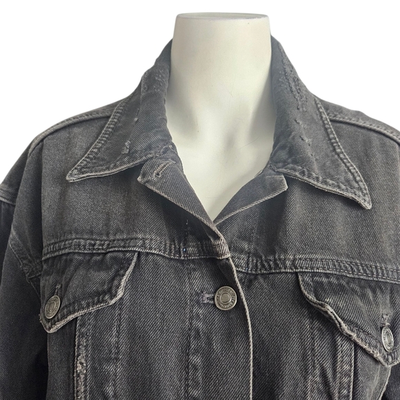 Free People Distressed Denim Jacket Black S (Fits Like M) Thrashed Grunge Skater - Picture 2 of 15